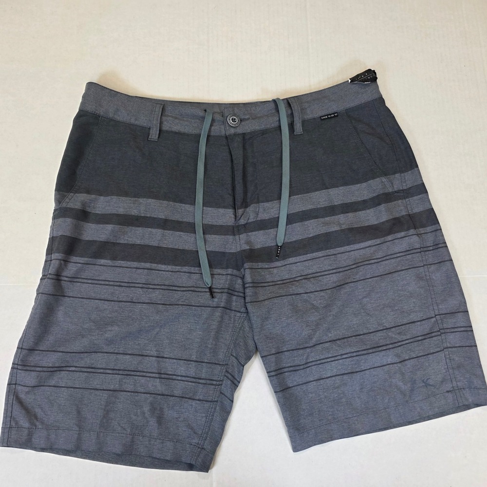 Lost Enterprises Hybrid Board Shorts Mens 34 Grey Striped Drawstring Walkshorts